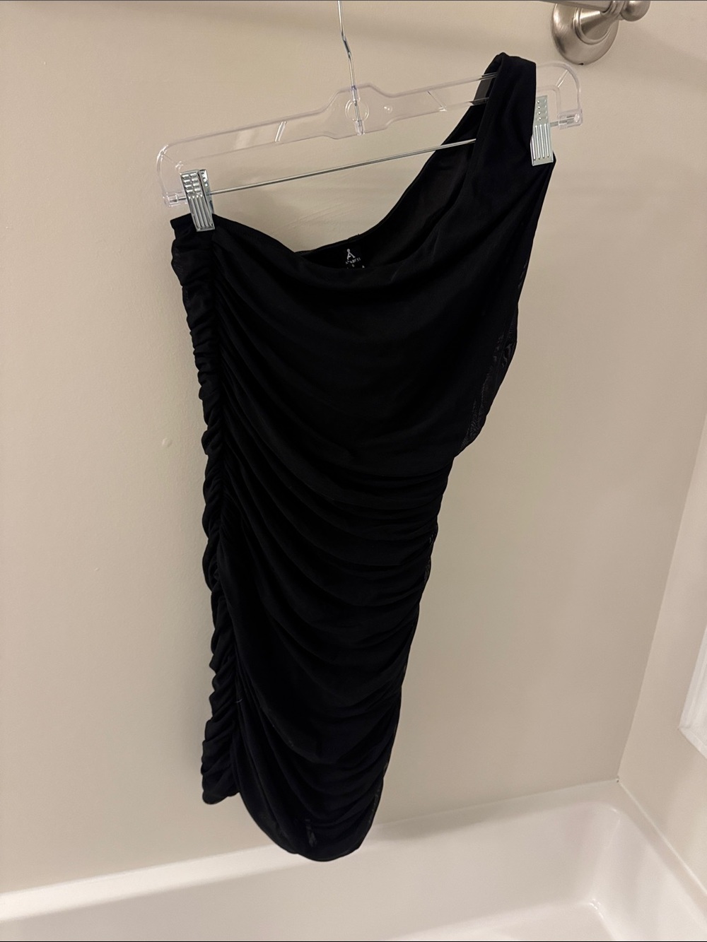 One-Shoulder Black Ruched Dress